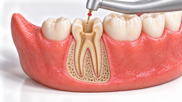 Ilustración 3D: Endodoncia, poste y funda