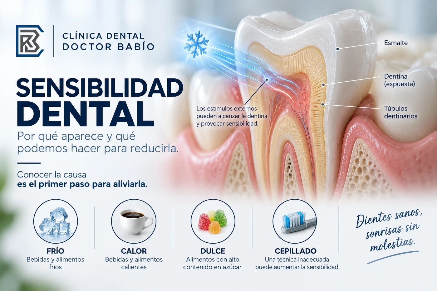 Sensibilidad dental con dentina expuesta y estímulo frío en el diente